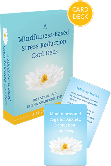 Mindfulness-Based Stress Reduction Card Deck blue box with white lotus flower
